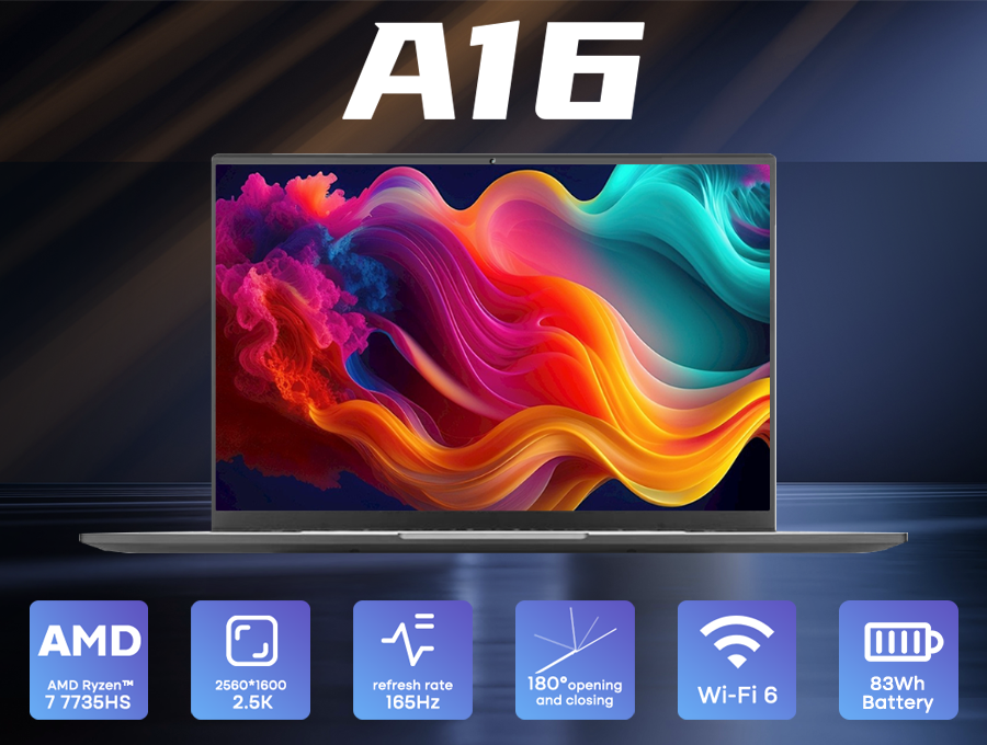 Ninkear A16 Laptop AMD Ryzen 7 7735HS, 16 inch 2.5K Screen, and 100W G