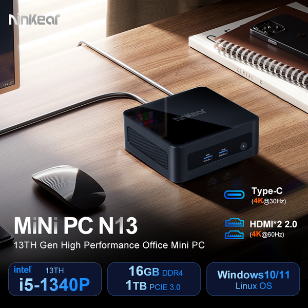 Ninkear Mini PC N13  Intel Core i5 1340P 16GB DDR4+1TB PCIE WiFi 6 LAN Bluetooth 5.2 Window 11 Mini Computer