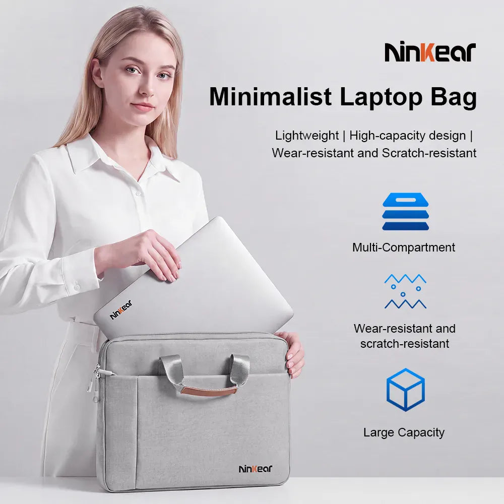 Ninkear Minimalist Laptop Handbag - Waterproof Shockproof Case with Pockets & Handle