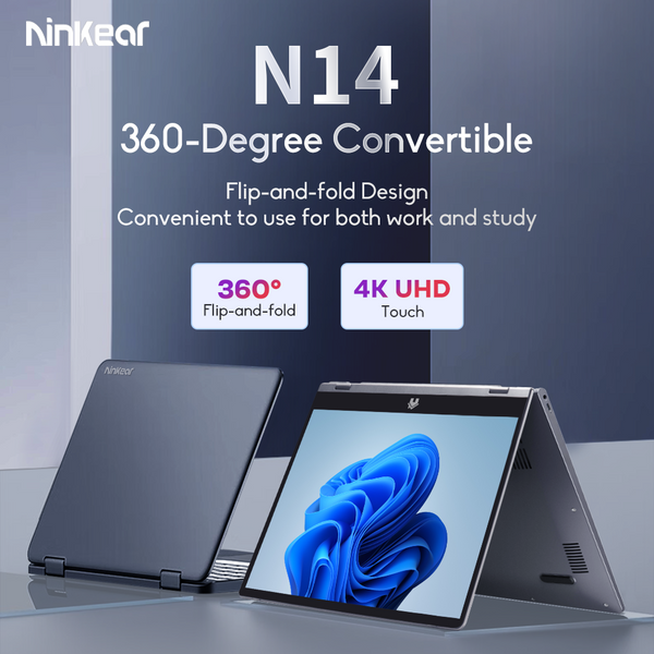 Ноутбук Ninkear N14 14-дюймовый ноутбук с сенсорным экраном 4K Процессор Intel N95 12-го поколения 12 ГБ DDR5 + 1 ТБ SSD Ультрабук Windows 11 