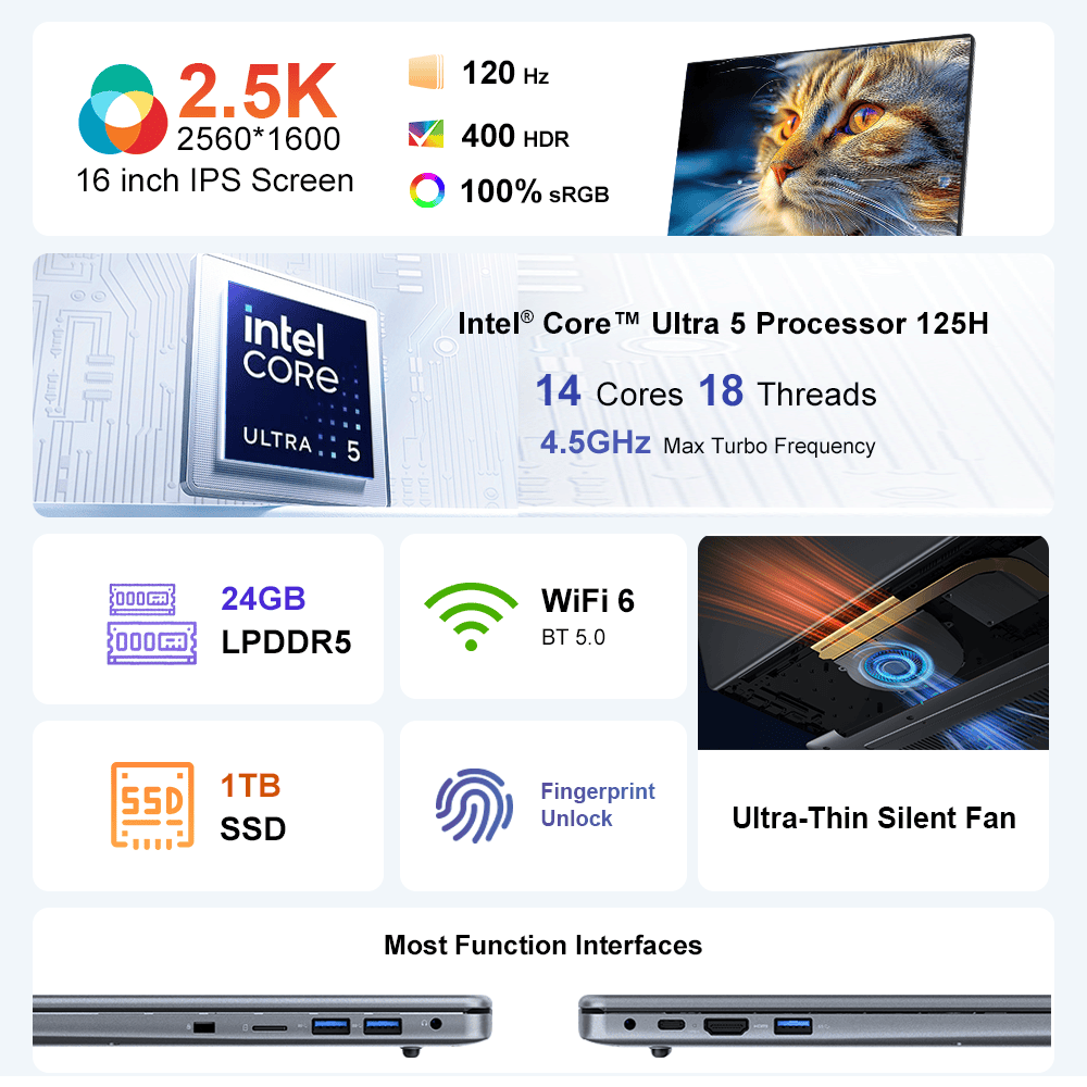 Ninkear N16 Pro Intel Core Ultra 5 125H High Performance Laptop