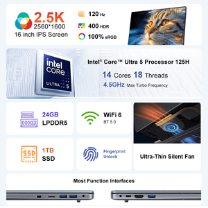 Ninkear N16 Pro Intel Core Ultra 5 125H High Performance Laptop for Professional Work