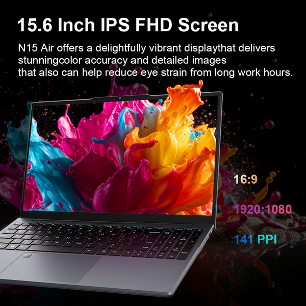 Ninkear N15 Air Laptop 15.6-inch Full HD IPS Intel Celeron N150 16GB DDR4+512GB SSD Portable PC Windows 11 Notebook