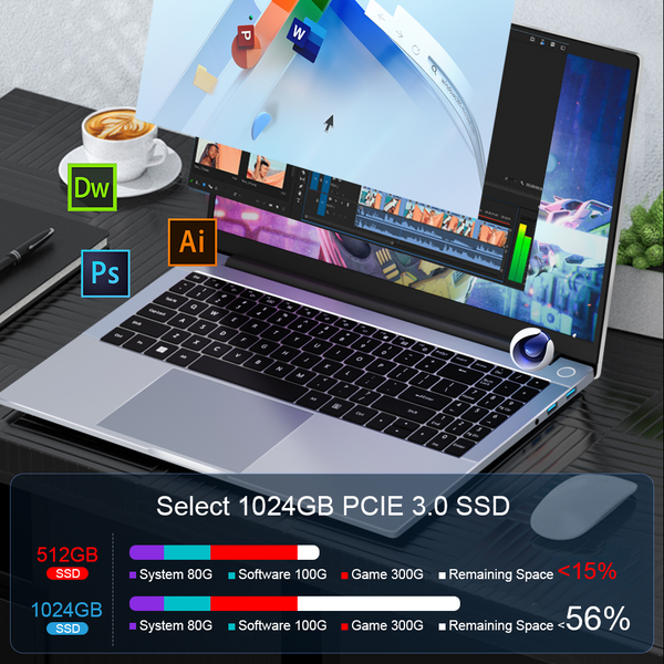 Ninkear A15 Pro 15.6 Inch Laptop  AMD Ryzen™ 5 6600H 32GB DDR5 RAM  54.29WH Battery 180° Viewing Angle Backlit Keyboard Windows 11