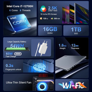 Ninkear N16 Pro Intel Core Intel Core i7-12700H High Performance Laptop for Professional Work