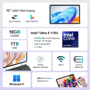 Ninkear S13 Intel Core Ultra 5 115U 2 in 1 Tablet Touch Screen Laptop