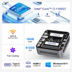 Ninkear M7 Mini PC AMD Ryzen 5 7430U/Intel® Core™ i7-1185G7 Compact & Ultra-Quiet
