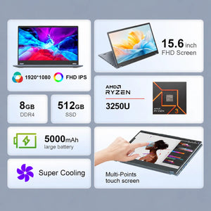 Ninkear YBOOK 15 15.6 Inch 360° filp 2 in 1 Tablet Touch Screen Laptop